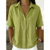 Summer Women's Loose Comfortable Solid Color Lapel Short Sleeve Shirt, European American Style Casual Blouse for Crossborder