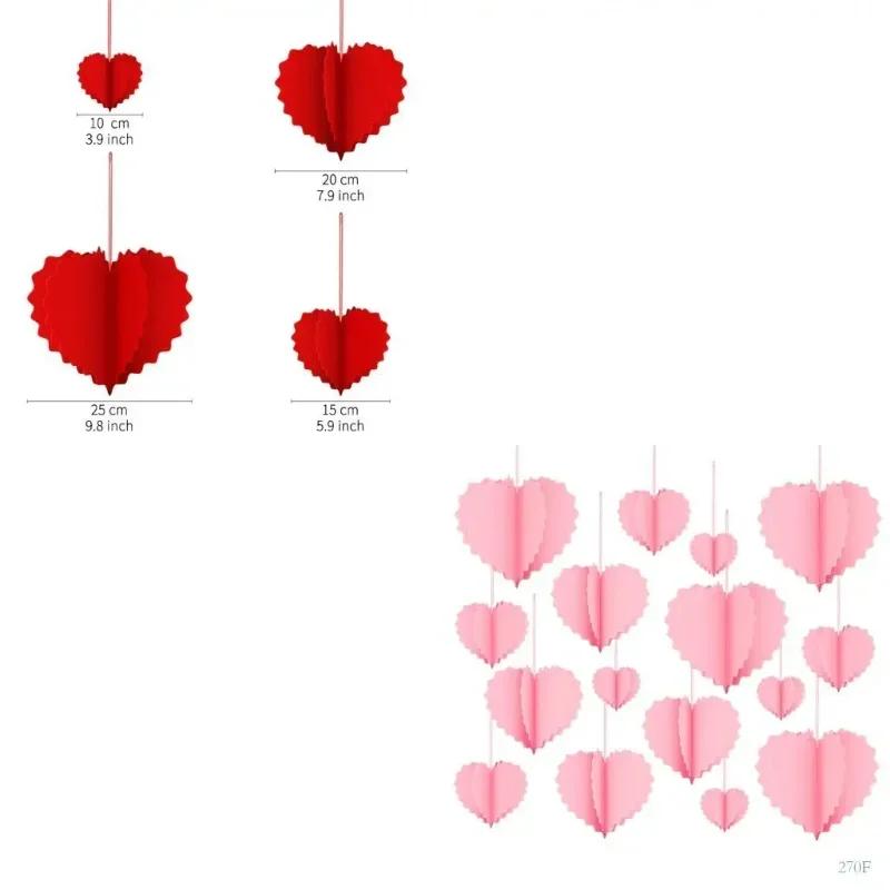 2026 Latest Models 8Pcs Foldable Paper Heart Hanging Ornament Valentine's Day Heart Decoration for Wedding Anniversary