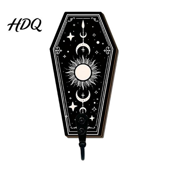 Gotischer Stil Wandaufbewahrung Halloween Holz Haken mit Mond Stern Skelett Mustern Dekorativer Retro Schlüsselhalter für Künstlerisches Holz Eingangsbereich Flur