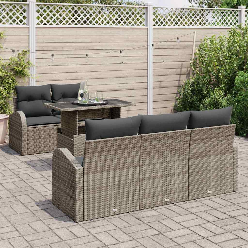 Garden Sofa Set with Cushions 6 pcs Grey Poly Rattan