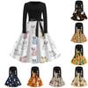 Damen Casual Mode Rundhals Karneval Bedrucktes Vintage Kleid