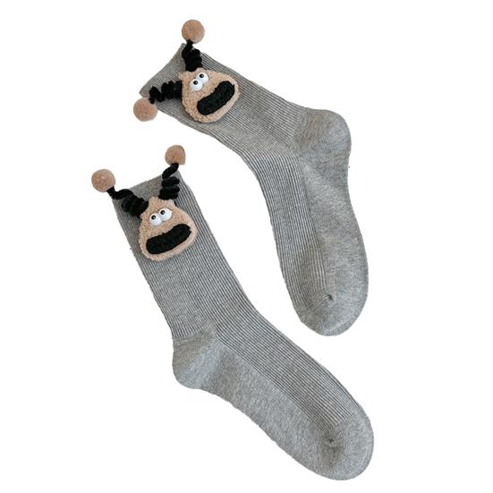 1 Pereche Șosete de Podea Design Păpușă 3D Șosete cu Deschidere Elastică Lungime Medie Potrivire Glezne Calde Respirabile Șosete pentru Studenți