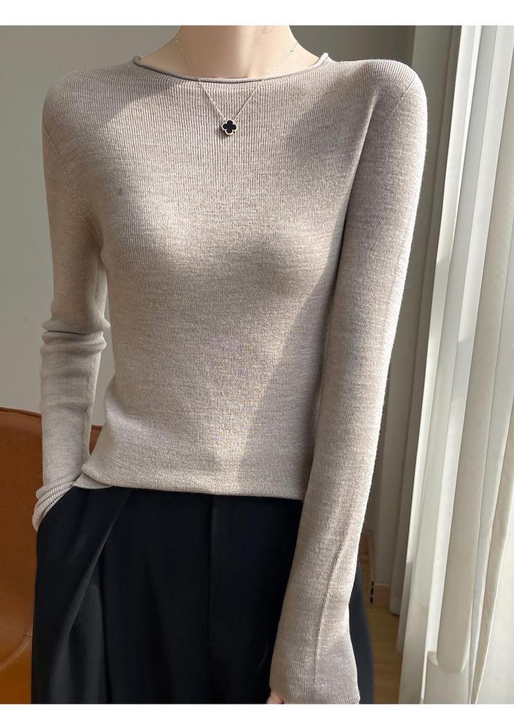 2025 Women's Slim Fit Elegant Wool Sweater - Versatile Round Neck Knit for Spring/Autumn