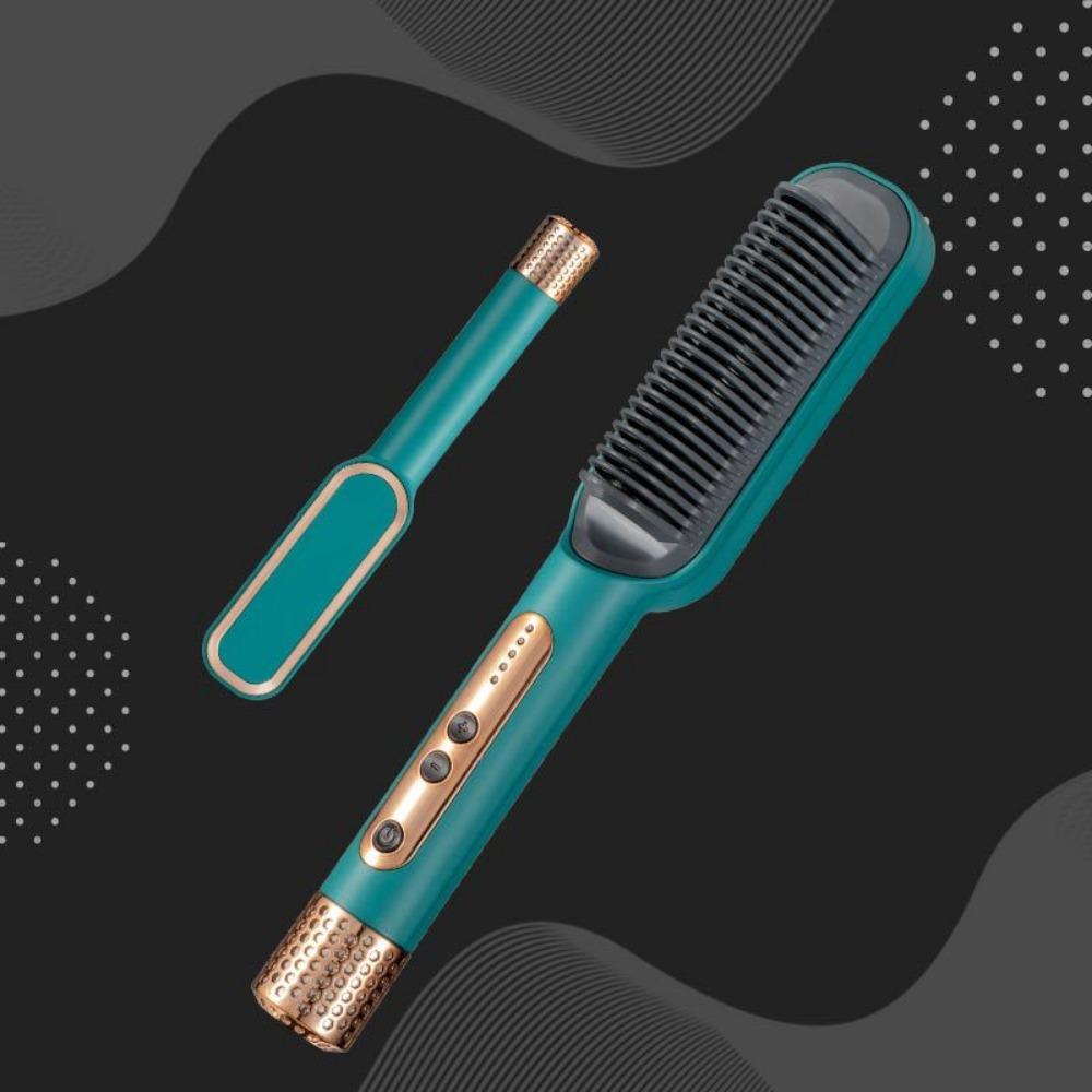 Электрическая нагревательная расческа с вращающимся хвостиком, выпрямитель для волос, отрицательные ионы, быстрый нагрев, регулируемый 45W green