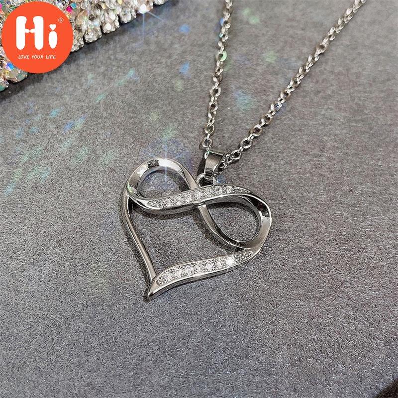 Hi Trendy Silver Color Heart Necklace Women Infinity Pendant Chain Necklace Wedding Party Jewelry Anniversary Gifts