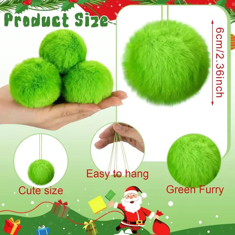 6cm Plush Christmas Ornament Ball - Faux Rabbit Fur with Hanging Rope for Festive Decor