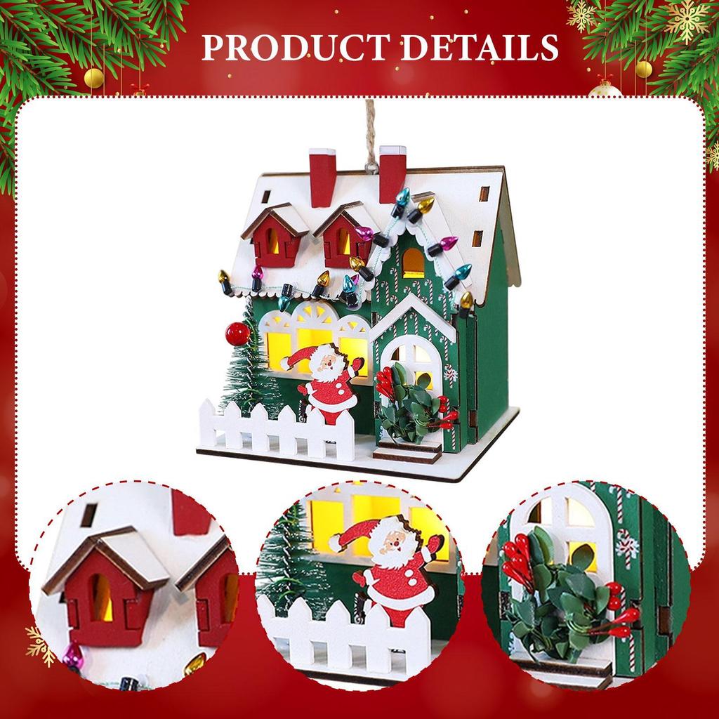 Christmas Wooden House Ornament Buildings Gift Hanging Decor Santa Elements, Miniature for Home Office, Wall Festival Window