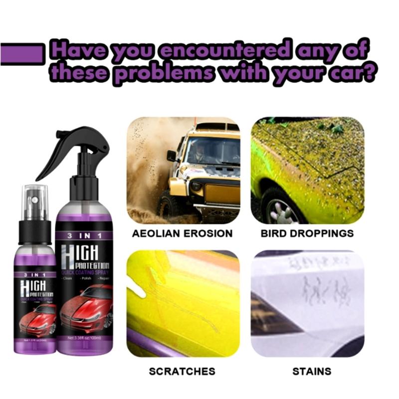 Quick Dry 3 in 1 Car Polish Sprays Car Coating Sprays Multipurpose Waterless Car Cleaning Sprays for Vehicles Motorcycle