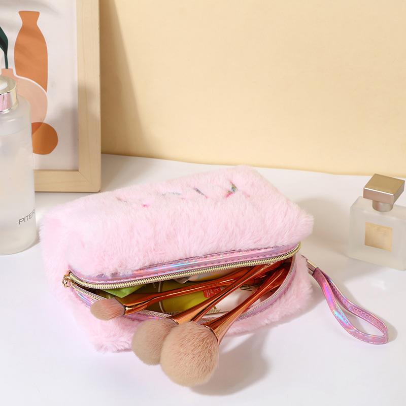 Plüsch Kosmetiktasche Kosmetiktasche für Damen, Reißverschluss Groß Einfarbig Reise Kulturbeutel Reise Make-up Toilettenbeutel Waschbeutel