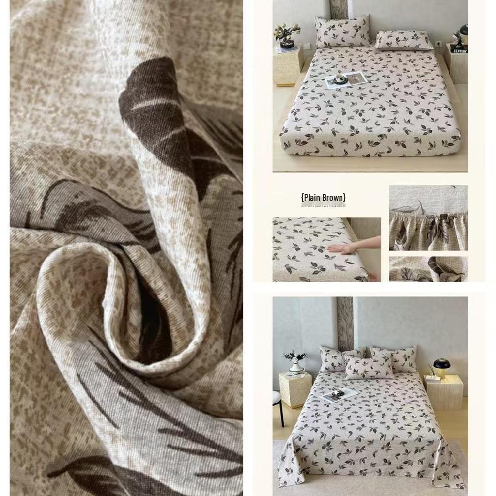 Retro-Stil Rutschfeste Weiche Leinen-Baumwolle Spannbettlaken, Doppellagige Crinkle-Gaze, Schrumpffrei, Atmungsaktiv, Verdickte Tagesdecke R