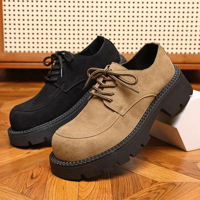 Autumn 2025 Men's Thick-Soled Lace-Up Suede Loafers - Casual Big Head Fashion