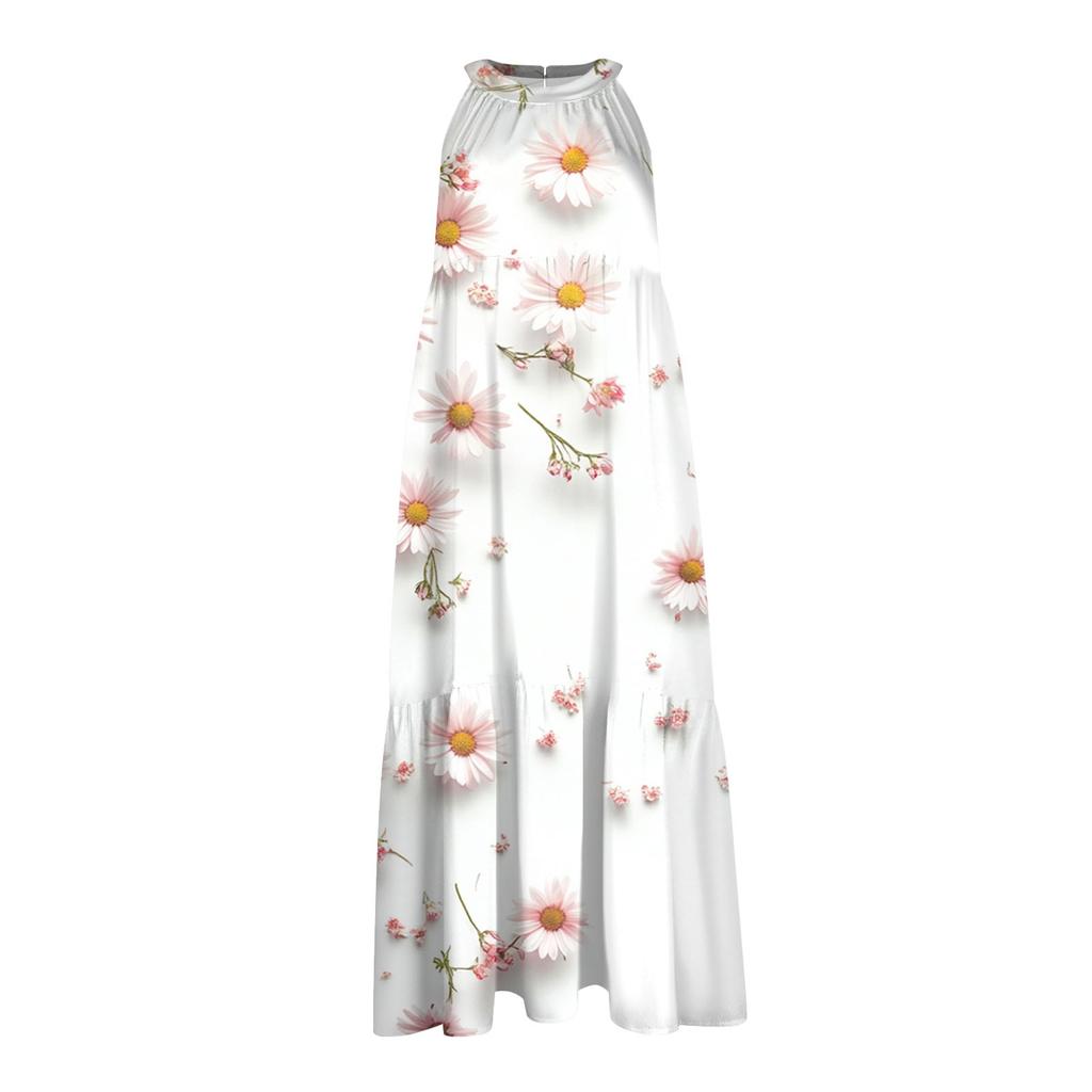 Women's Summer Sleeveless Valentine's Day Printed Loose Splicing Casual Hanging Neck Beach Dresses