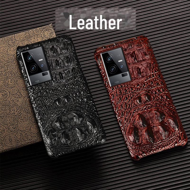 Genuine Leather Protective Cover for iQOO 11 Series - Cowhide Crocodile Skull Half Package