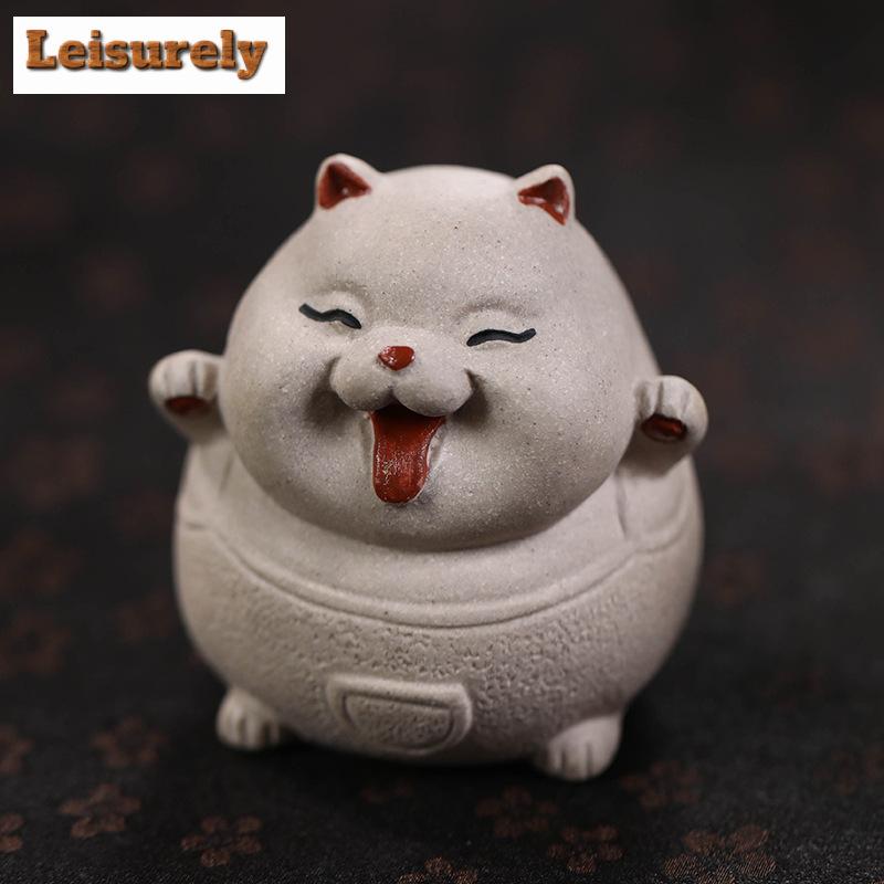 Cute Small Cat Purple Clay Lucky Tea Pet Tea Figurine Household Tea Ceremony Tea Statue Zisha Play Kung Fu Tea Drinkware Craft