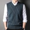 Hengyuanxiang Men's V-Neck Striped Wool Vest