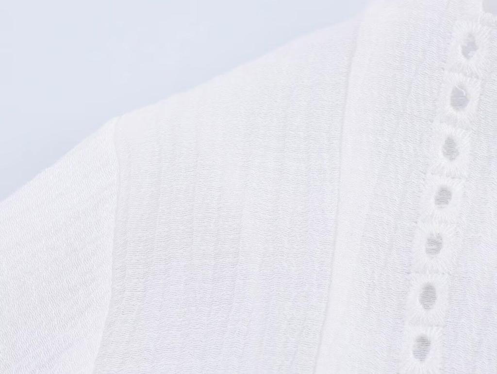 Women's European & American Style Hollow Embroidery Short Shirt - Spring 2025