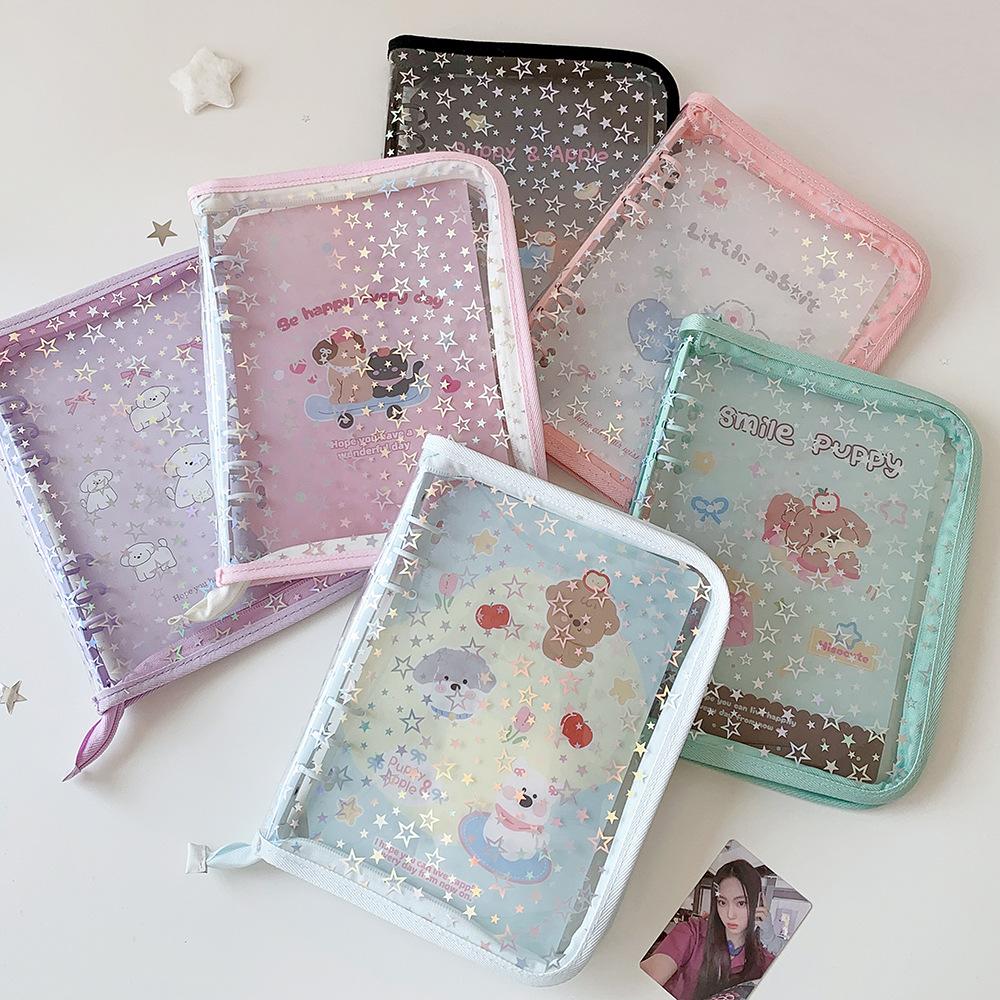 A5 Laser Star Zipper Binder Photo Card Collection Book Transparent Album A5 Card Album 3-inch Love Small Card Storage Album