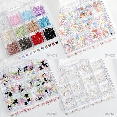 12 Griglie/Scatola Misti Fiocco in Resina Cravatta Nastro da Balletto Charms per Unghie 3D Colorati Kawaii Decorazioni per Unghie Manicure Fai da Te