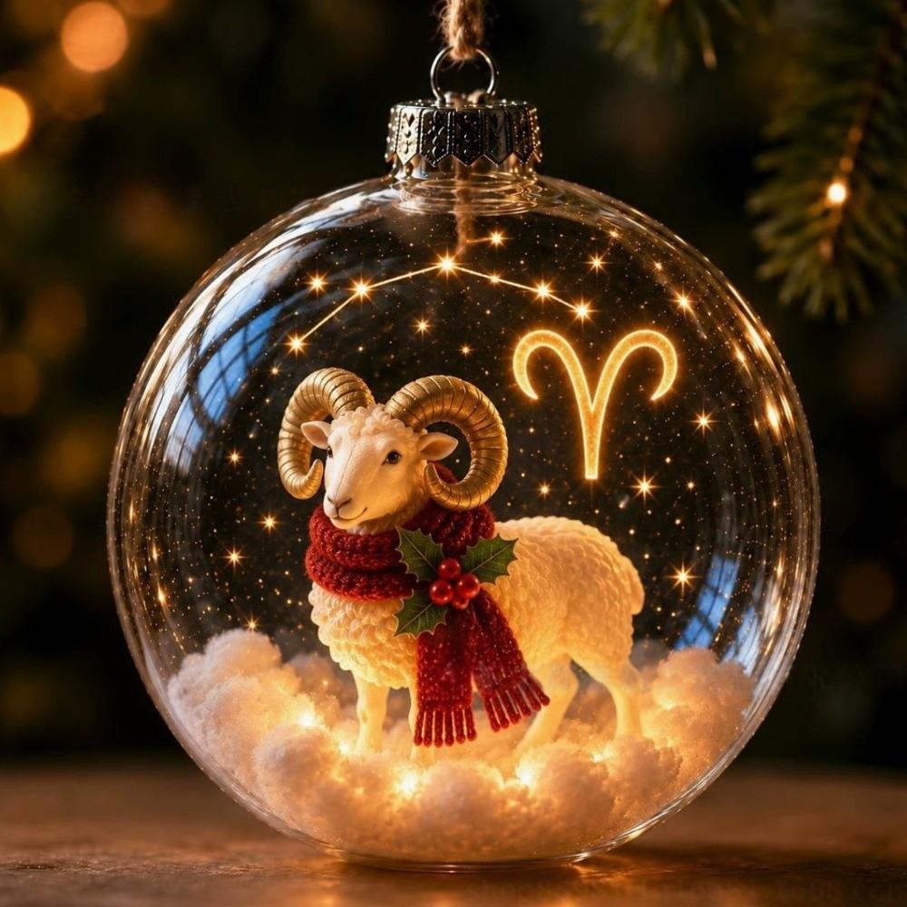 Warm Light Zodiac Ball Ornament Clear Round Shape Lighted Christmas Ornament Christmas Tree Decor