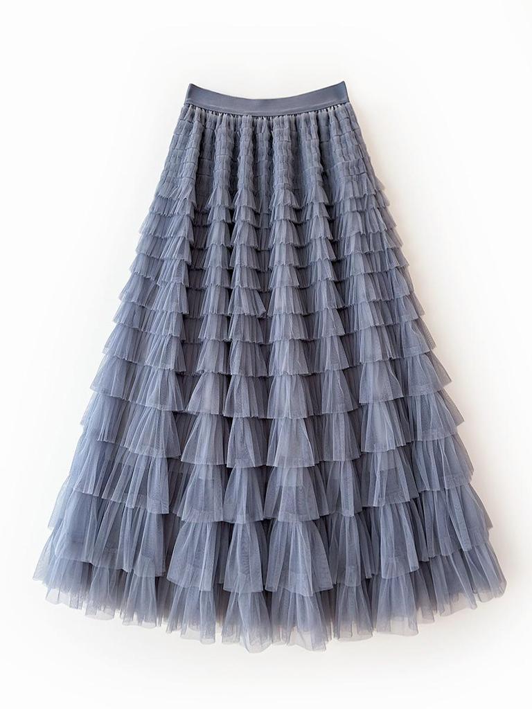 Korean Style Long Mesh Skirt Dress for Birthday, Holiday, Party, Dance - Mid-Length Socialite Swing Cake Skirt