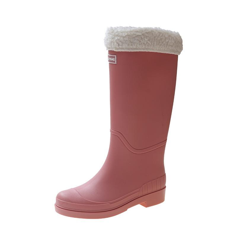 Fashion new high tube rain shoes female adult velvet warm non-slip water shoes high top boots cold rain shoes