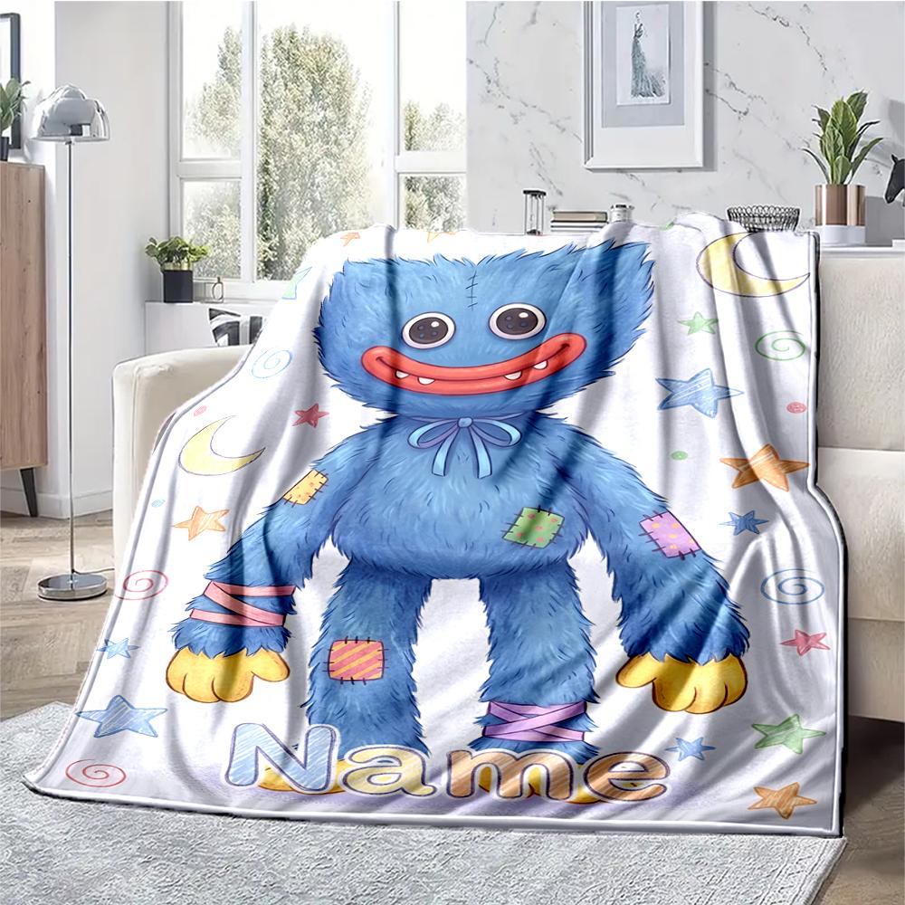 Custom Name Huggy Wuggy Theme Printed Blanket - Perfect for Couch, Bed, Travel & Outdoor Use | Machine Washable, Cozy & Durable.