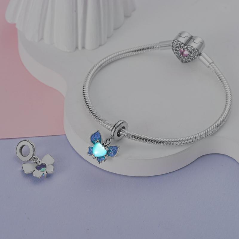 Charm Bead Charms copper Plated Orchid Butterfly Heartshaped Pendants Compatible With Authentic Bracelets Bead Charms Women Jewellery Making Diy