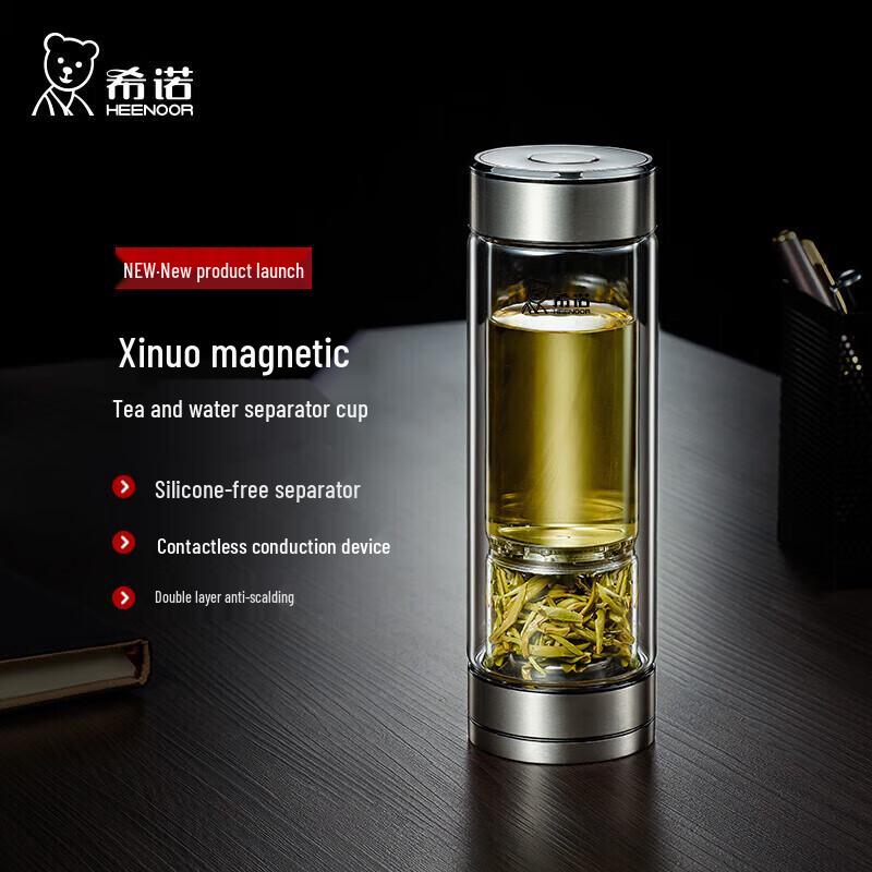 HEENOOR Стеклянный термостакан для чая 300 мл с двойными стенками и магнитным заварником