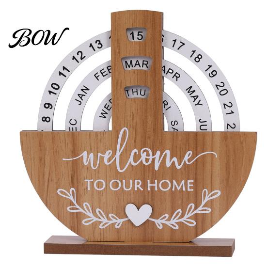 Natural Wood Perpetual Calendar Wooden Calendar, Manual Rotating Desk for Home Office Creative Gift Decor, Date Month Week Display Desktop Ornament