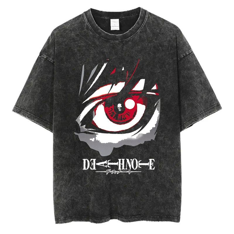 Harajuku Retro Washed T-shirt Anime Graphic Printed T-shirt Oversized Fashionable Streetwear Unisex T-shirt