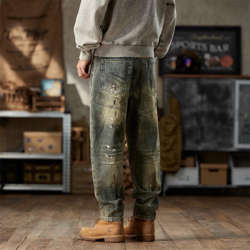 American Retro Spring and Autumn Models New Loose Personality Ripped Patch Harlan Jeans Men's Trousers