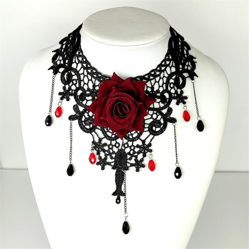 Floral Choker Necklace Gothic Lace Necklace for Women Halloween Costume Jelwery, Cosplay Party, Wedding