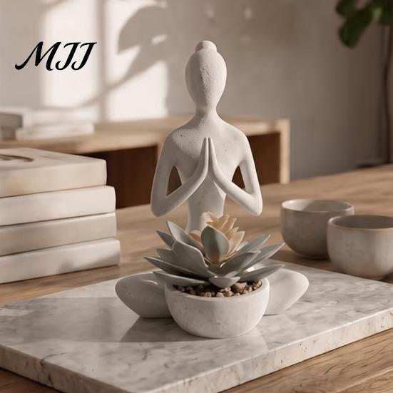 Zen Aesthetic Room Accessories 3D Printed Yoga Figure Flowerpot for Succulents and Air Plants, Minimalist Nordic Style Plant Container Meditation