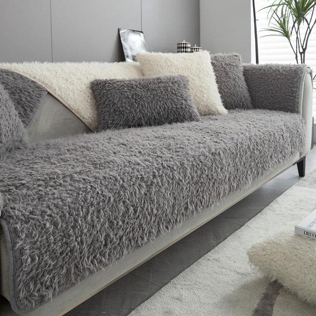 

Плюшевый чехол для дивана на 2, 3, 4 места, современный бархатный нескользящий чехол для кресла, однотонный чехол для мебели, мягкий, теплый Cushion cover45x45cm светло-серый