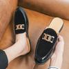 Fashion New Men Slippers PU Flat Heel One Step Outdoor Comfortable Business Office Half Dragged Sandals Size 38-46 Men Slippers