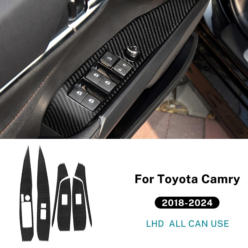 Real Soft Carbon Fiber For Toyota Camry 2018      2024 LHD RHD Car Window Lift Button Switch Panel Trim