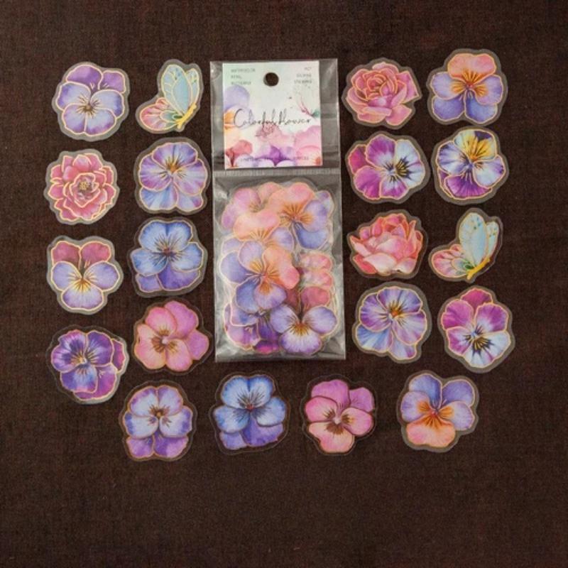 

30 шт./набор Красочные Декоративные Золотые ПЭТ Наклейки с Цветами для Скрапбукинга, Наклейки, Этикетки, Альбом для Дневника, Милые Наклейки с Бабочками, Канцелярские Наклейки