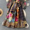 Spring France Elegant Vintage Palace Evening Dress Women Print Sashes Mesh Long Party Dress Female Casual Holiday Clothing New