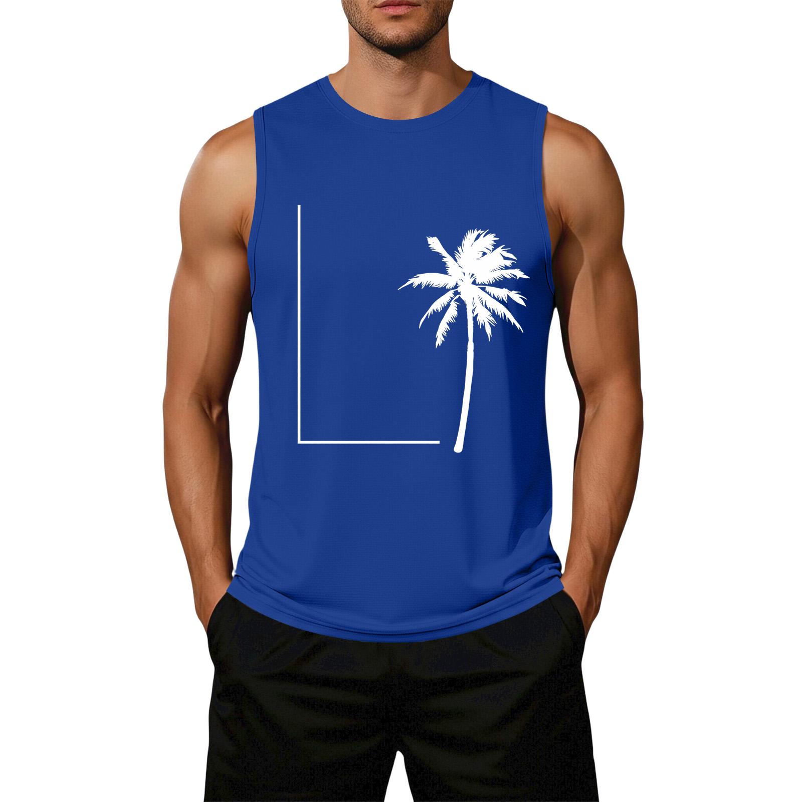 

Men s Loose Fit Casual Sleeveless Tank Top Palm Tree Graphic Print Summer Muscle Shirt Lightweight Breathable S синий