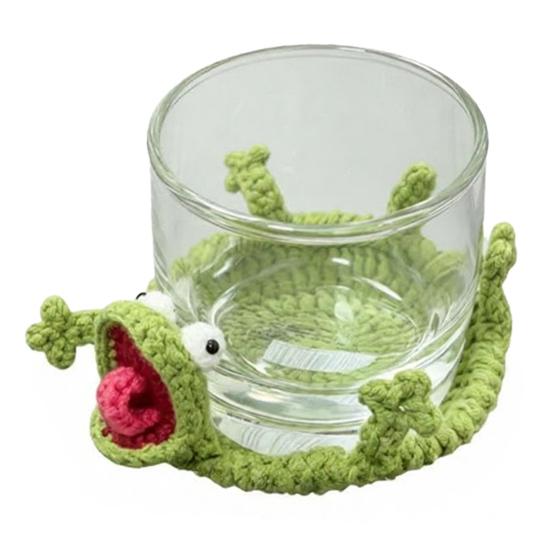 Crochet Lizard Coaster, Funny Handmade Animal Cup Mat, 3D Knitted Drink Coaster for Desk, Cute Heat Resistant Table Protector