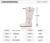 Fashion Women's White PU Leather Knee High Boots Pleated Tall Design Internal Height Buckle Long Footwear for Autumn Winter Size 34-50