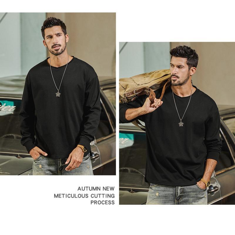 Men 100 Cotton Loose Long Sleeve Round Neck Casual Solid Vintage T Shirt