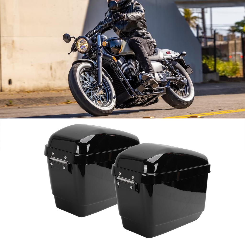 Motorcycle Hard Saddle Bags 45L with Lock Liner Mounting Kit Sturdy ABS Plastic   Motorcycle   Side Storage Box Glossy Black