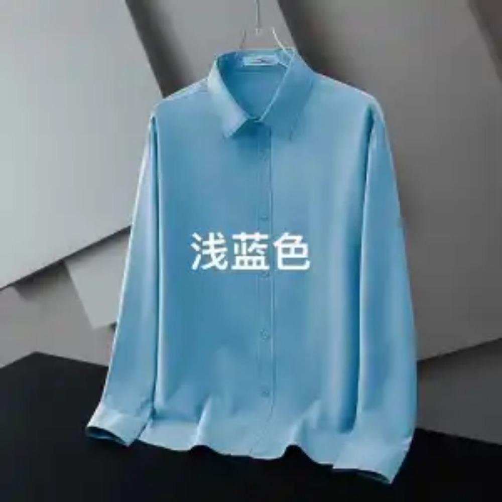 Spring and Autumn Business and Leisure Minimalist Flip Collar Silk Smooth Non Ironing Breathable Elastic Shirt for Men