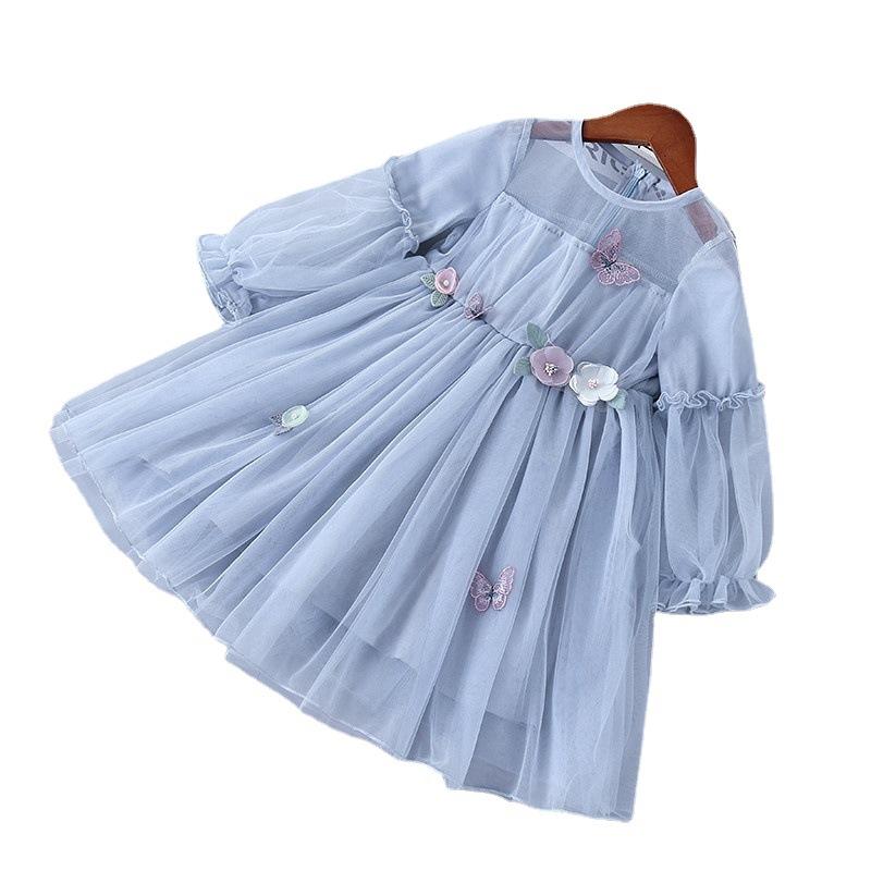 Girls Fashion Pompadour Dress Spring and Autumn Children's Gauze Princess Dress