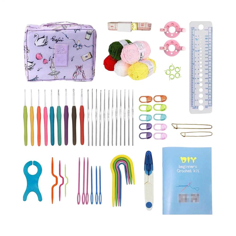 

63 Pieces Beginner Crochet Material Kit With Instruction Manual Portable Hand Knitting Art Tools Crochet DIY Knitting Kit фиолетовый