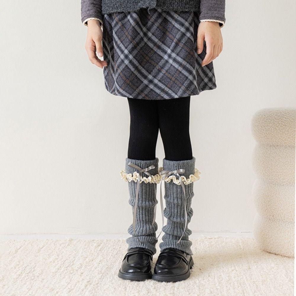 Bow Decor Leg Warmers Lace Trim Kids Leg Sleeves Casual Girls Sock Cuffs Girls Daily Wear