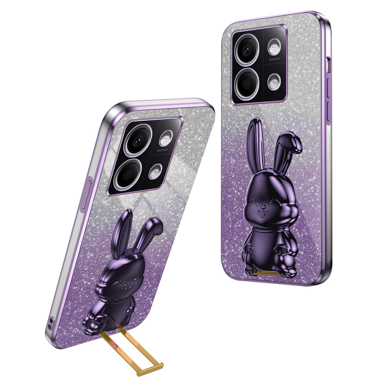

For Xiaomi Redmi Note 13 4G Case Cute Rabbit Pull-out Kickstand PC+TPU Cellphone Cover Purple