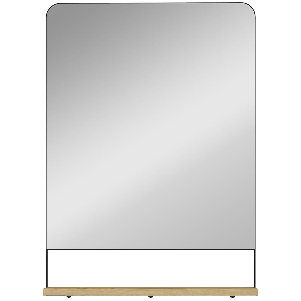 Wall Mirror with Wood Shelf - Black