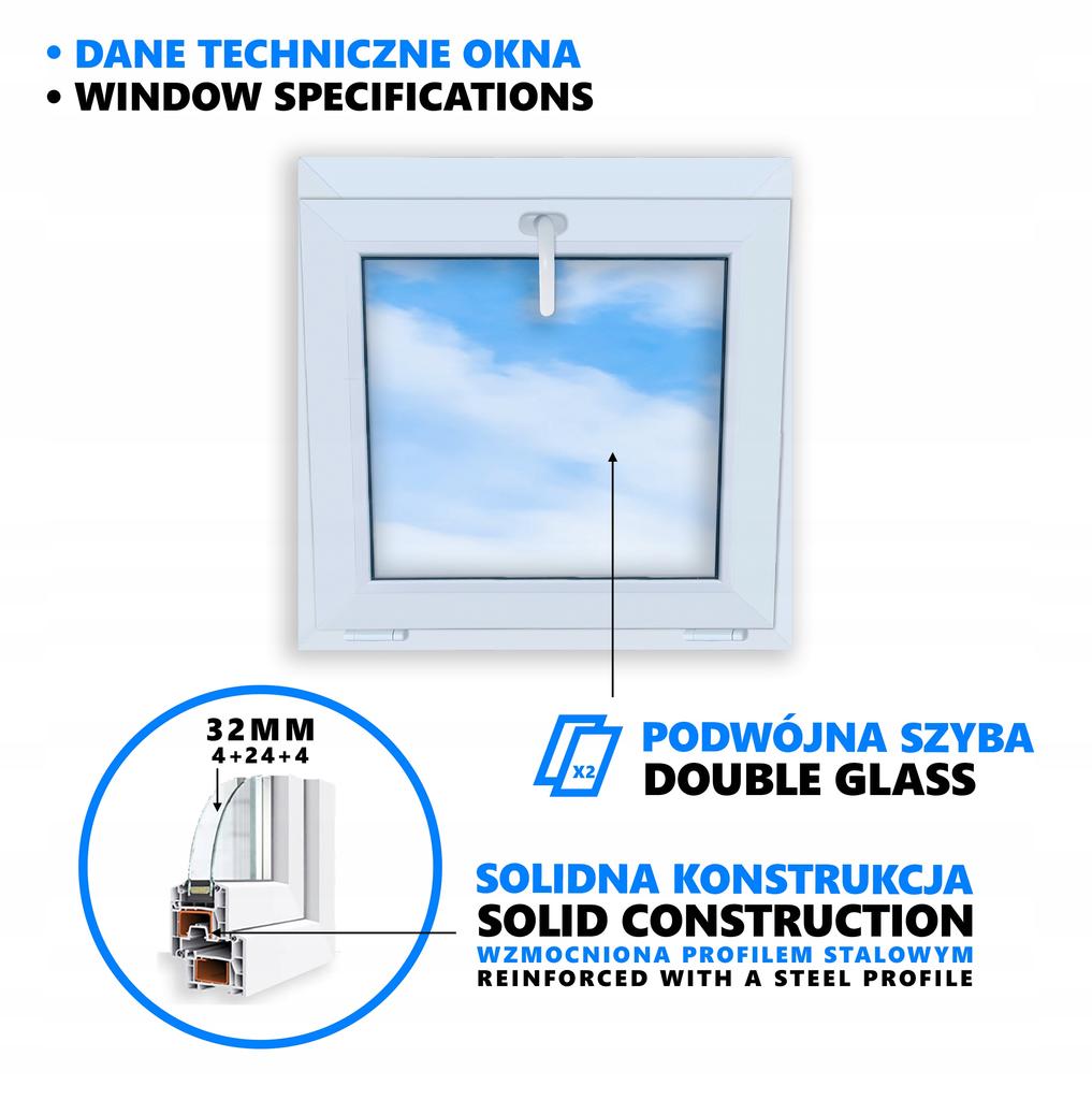 Okno Antracyt Pcv Standard Uchylne 70X70 700X700 Dwuszybowe Nowe Uchylane